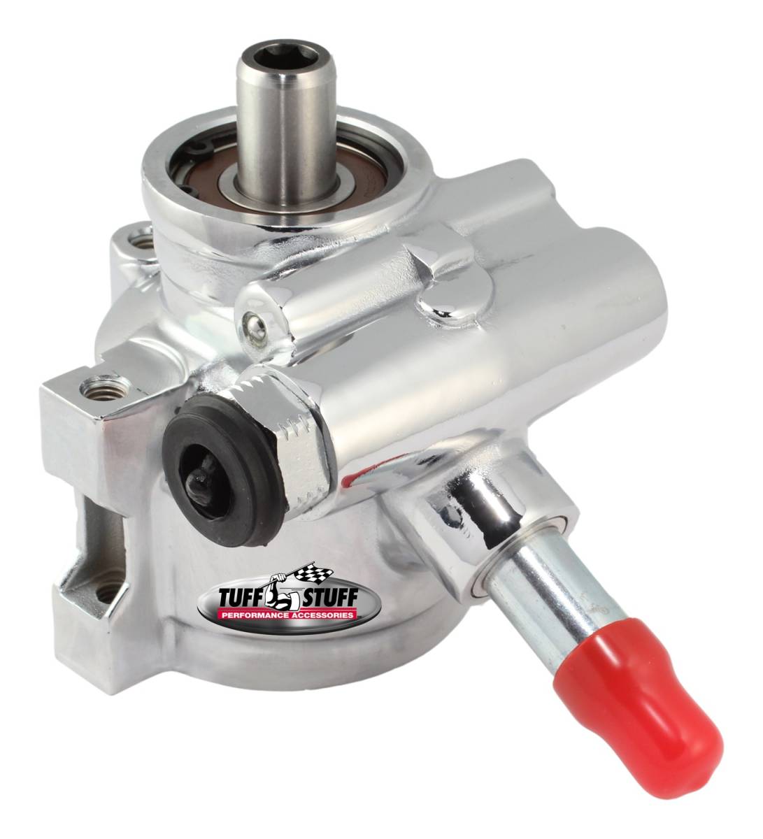 Tuff Stuff Performance - Type II Alum. Power Steering Pump w/Return Tube Threaded Mounting Bottom Pressure Port 1200 PSI Chrome 6170ALD-4