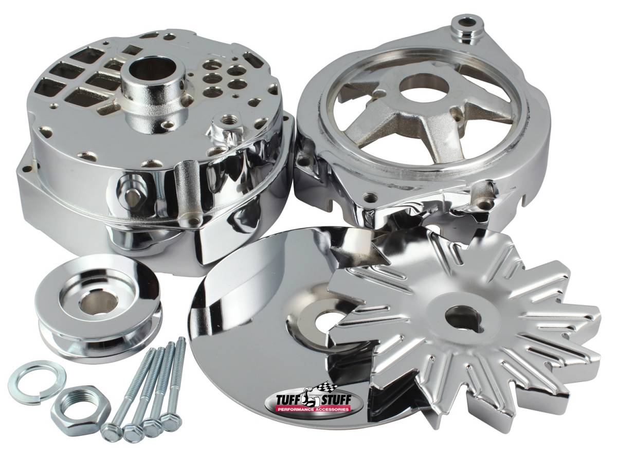 Tuff Stuff Performance - Alternator Case Kit Fits GM 12SI And Tuff Stuff Alternator PN[7294] Incl. Front And Rear Housings/Fan/Pulley/Nut/Lockwashers/Thru Bolts Chrome Plated 7500J