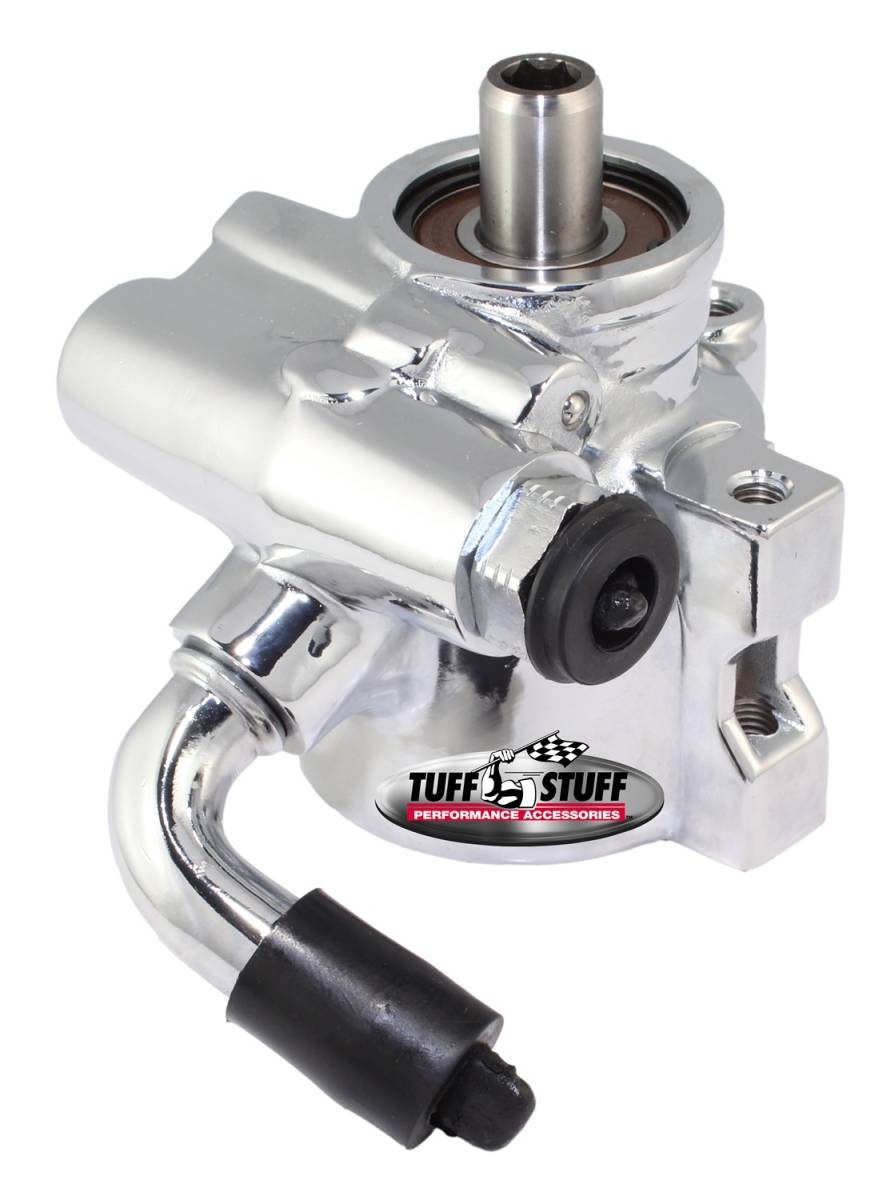 Tuff Stuff Performance - Type II Alum. Power Steering Pump w/90 Deg. Return Tube Threaded Hole Mounting Top Pressure Port 1200 Chrome 6175ALD-5