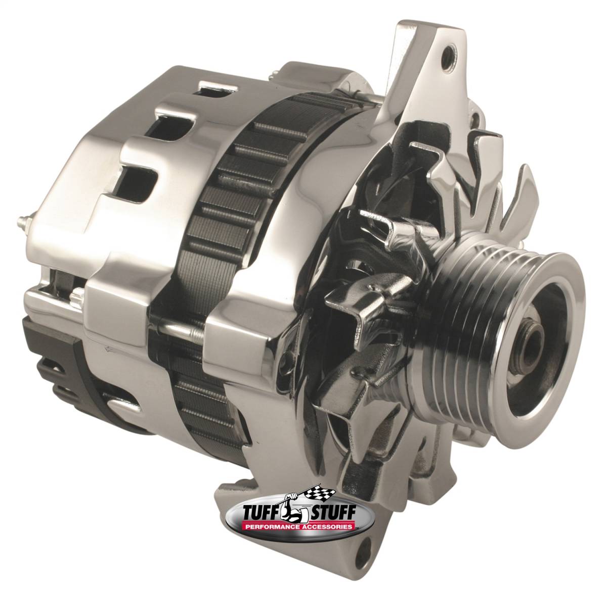 Tuff Stuff Performance - Alternator 120 AMP CS121 GM Style Mini Racer 1 Wire Or OEM Hookup 12 Volt 6 Groove Serpentine Pulley Chrome 7937A6G