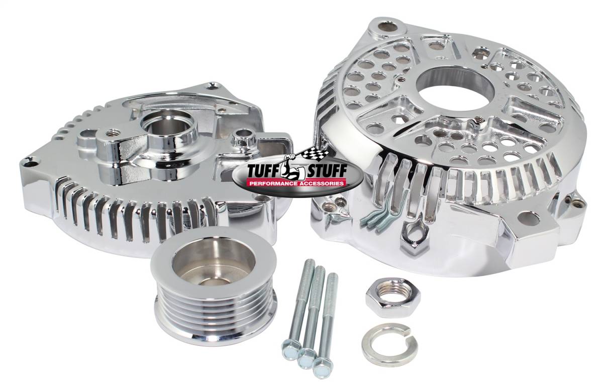 Tuff Stuff Performance - Alternator Case Kit Fits Ford 3GEN And Tuff Stuff Alternator PN[7771] Incl. Front And Rear Housings/Fan/Pulley/Nut/Lockwashers/Thru Bolts Chrome Plated 7500K