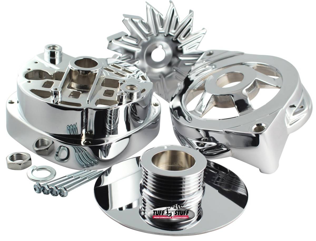 Tuff Stuff Performance - Alternator Case Kit Fits GM CS144 And Tuff Stuff Alternator PN[8173] Incl. Front And Rear Housings/Fan/Pulley/Nut/Lockwashers/Thru Bolts Chrome Plated 7500P