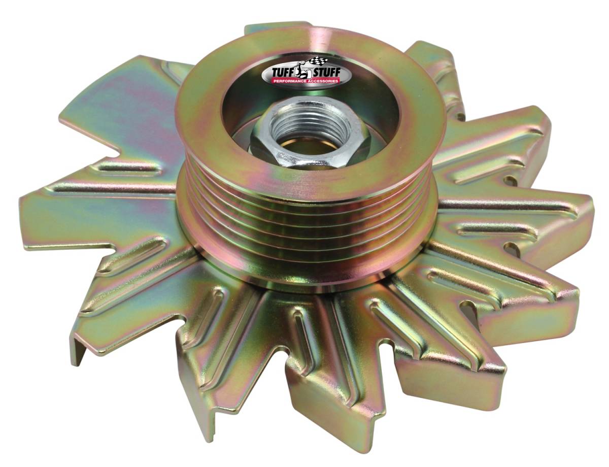 Tuff Stuff Performance - Alternator Fan And Pulley Combo 6 Groove Serpentine Pulley Incl. Fan/Lock Washer/Nut Gold Zinc 7600DD