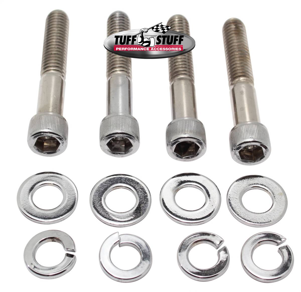 Tuff Stuff Performance - Water Pump Bolt Kit Chrome Socket Incl. (4) 3/4 in.-16x2 1/4 in. Bolts/(4) Lock And (4) Flat Washers Fits Chevy Small/Big Block w/Long Water Pump PN[1449/1461/1511] 7678C