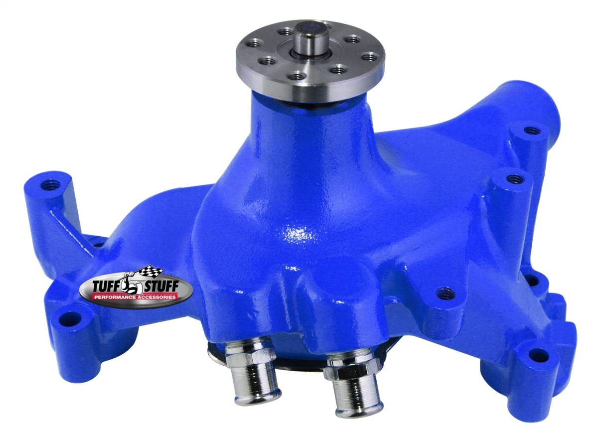 Tuff Stuff Performance - SuperCool Water Pump 7.281 in. Hub Height 5/8 in. Pilot Long (2) Threaded Water Ports Blue Powdercoat w/Chrome Accents 1461NCBLUE