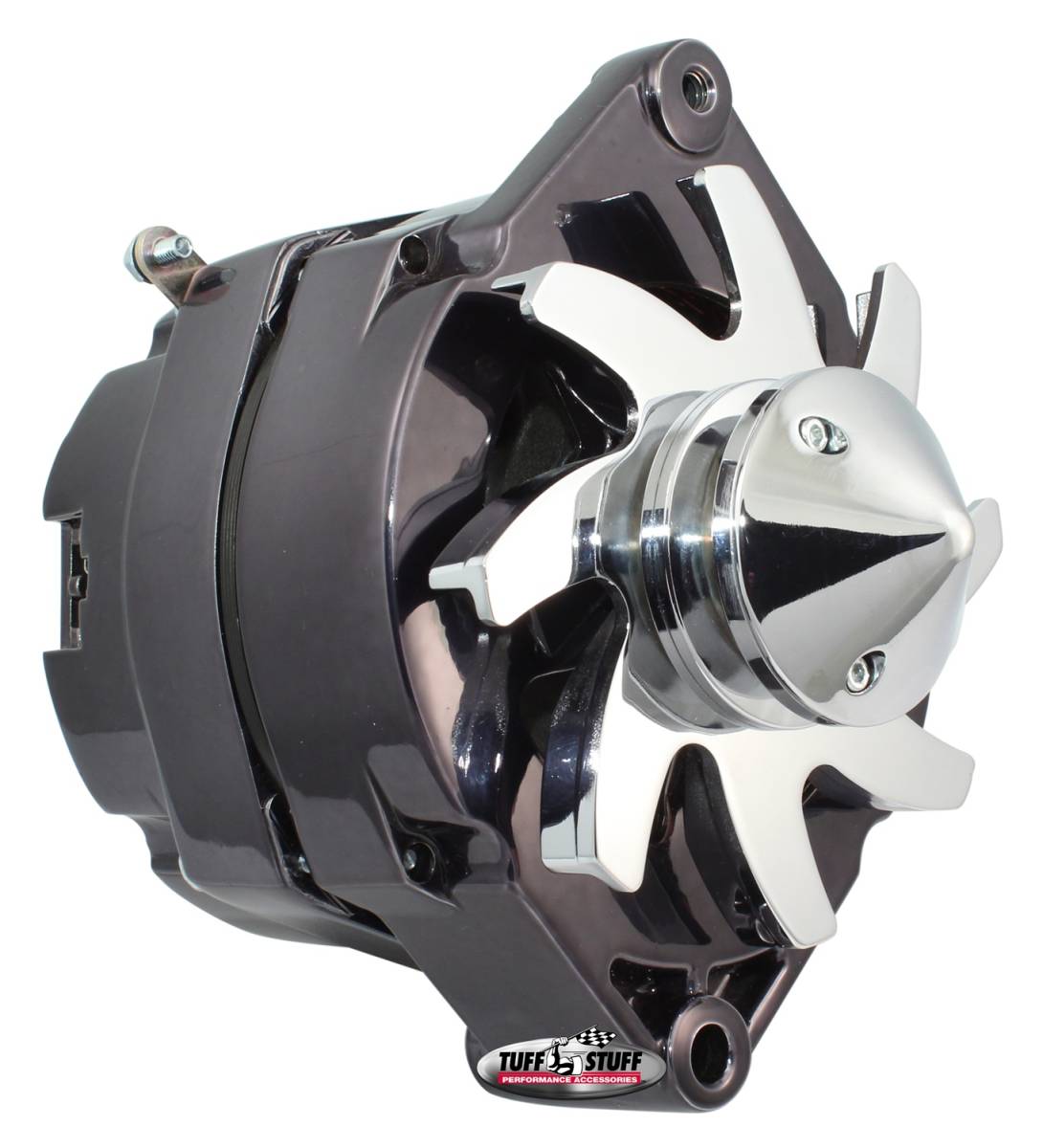 Tuff Stuff Performance - Silver Bullet Alternator 140 AMP OEM Or 1 Wire 6 Groove Pulley 4.85 in. Case Depth Lower Mount Boss 2 in. Long Black Chrome 7140ABULL7