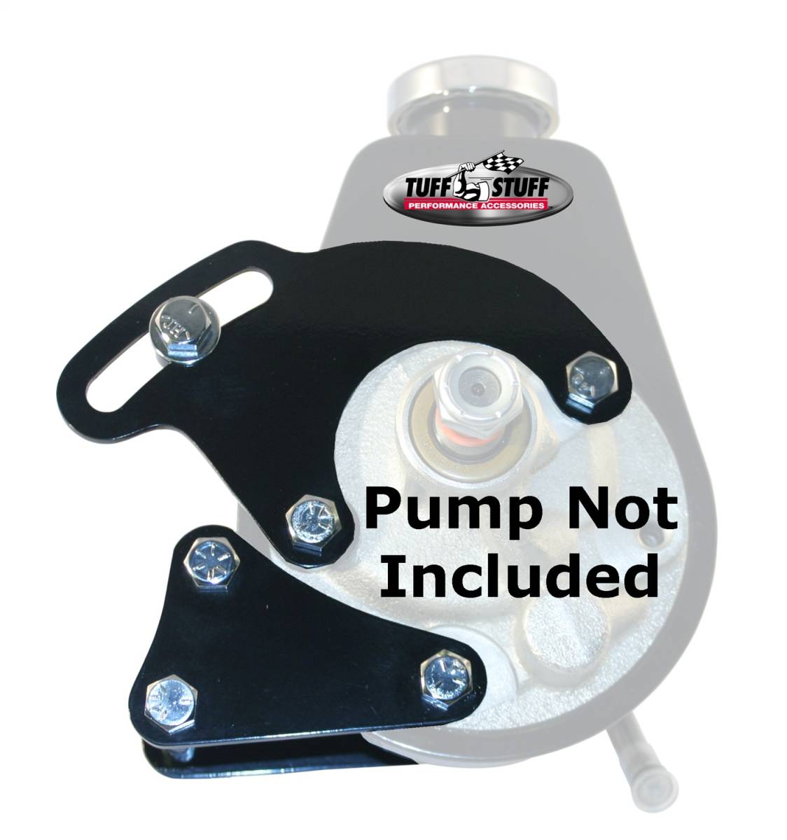 Tuff Stuff Performance - Power Steering Pump Bracket Long Fits Tuff Stuff Saginaw Style Power Steering Pumps w/Hardware Black Powdercoat 6508B