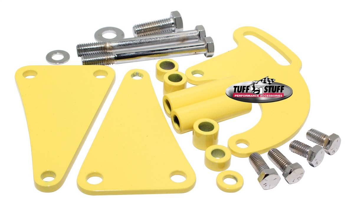 Tuff Stuff Performance - Power Steering Pump Bracket Long Fits Tuff Stuff Saginaw Style Power Steering Pumps w/Hardware Yellow Powdercoat 6507BYELLOW