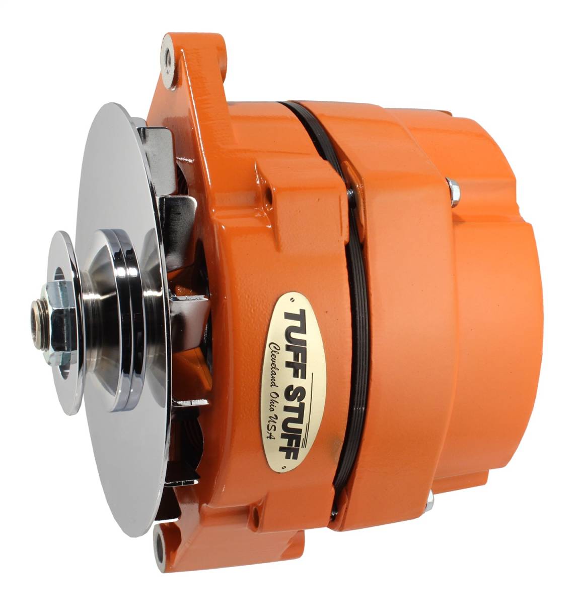 Tuff Stuff Performance - Alternator 100 AMP OEM Or 1 Wire V Groove Pulley Orange Powdercoat w/Chrome Accents 7127NFORANGE