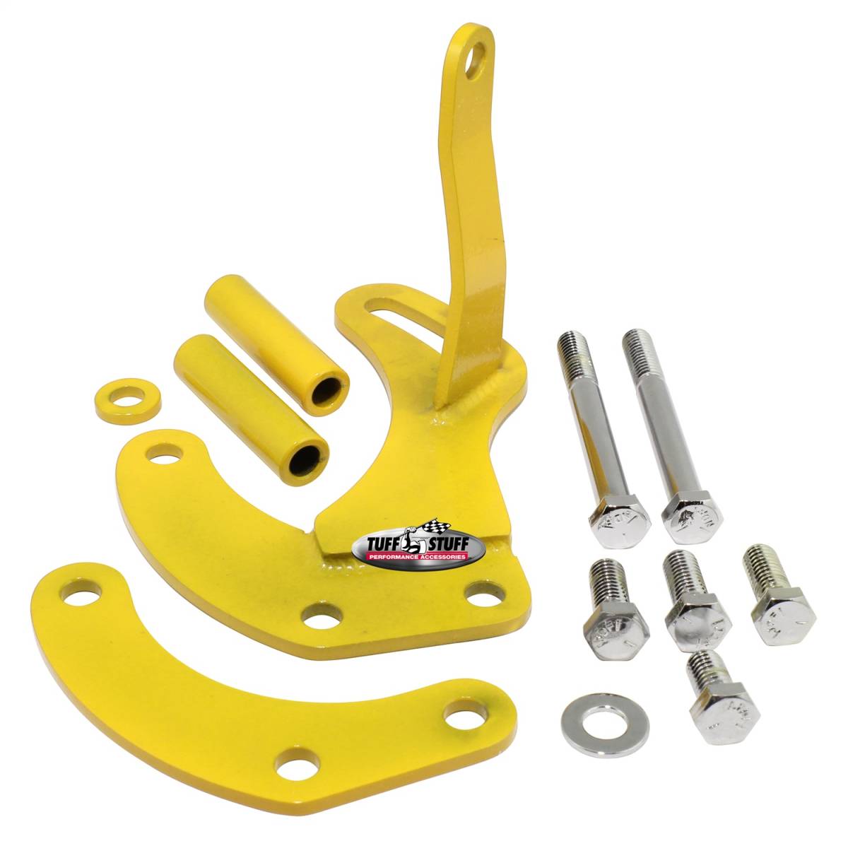 Tuff Stuff Performance - Power Steering Pump Bracket Short Fits Tuff Stuff Saginaw Style Power Steering Pumps w/Hardware Yellow Powdercoat 6504BYELLOW