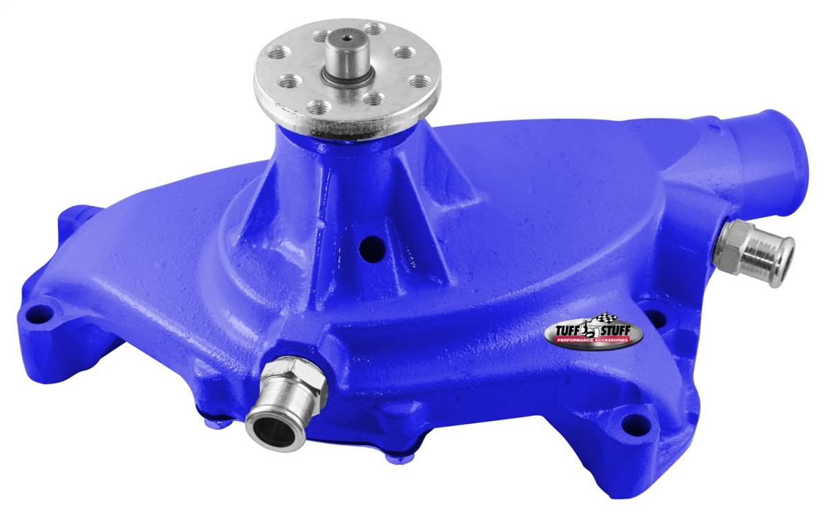 Tuff Stuff Performance - Platinum SuperCool Water Pump 5.750 in. Hub Height 5/8 in. Pilot Short (2) Threaded Water Ports Aluminum Casting Blue Powdercoat w/Chrome Accents 1495ACBLUE