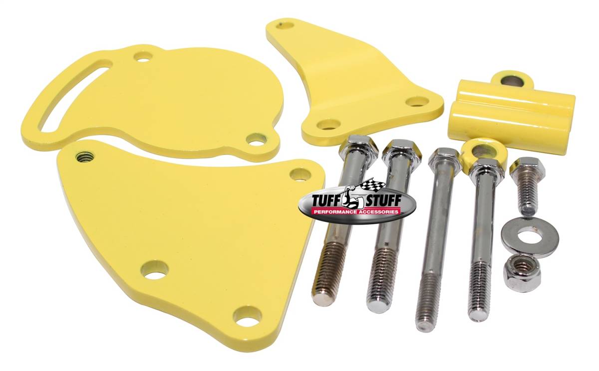 Tuff Stuff Performance - Power Steering Pump Bracket Short Fits Tuff Stuff Type II Power Steering Pumps w/Hardware Yellow Powdercoat 6506BYELLOW