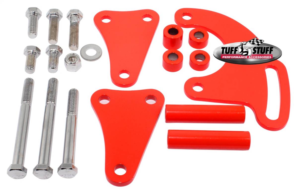 Tuff Stuff Performance - Power Steering Pump Bracket Long Fits Tuff Stuff Saginaw Style Power Steering Pumps w/Hardware Red Powdercoat 6508BRED