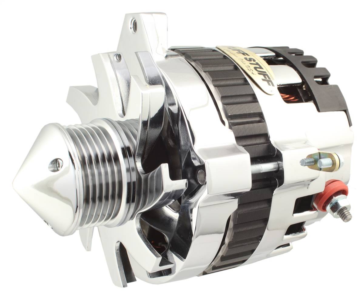 Tuff Stuff Performance - Silver Bullet Alternator 160 AMP 1 Wire Or OEM Hookup 6 Groove Pulley Bullet Fan Chrome 7861ABULL6G