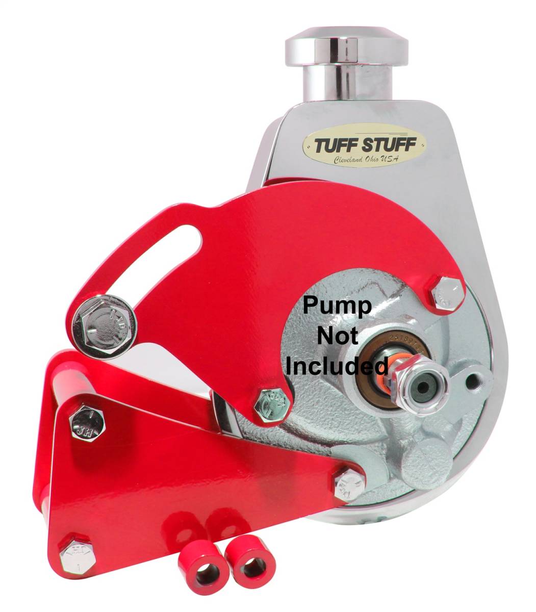 Tuff Stuff Performance - Power Steering Pump Bracket Long Fits Tuff Stuff Saginaw Style Power Steering Pumps w/Hardware Red Powdercoat 6507BRED