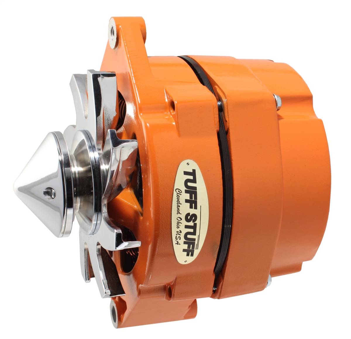 Tuff Stuff Performance - Silver Bullet Alternator 100 AMP OEM Or 1 Wire V Groove Bullet Pulley 4.85 in. Case Depth Lower Mount Boss 2 in. Long Orange Powdercoat w/Chrome Accents 7139FBULLOR