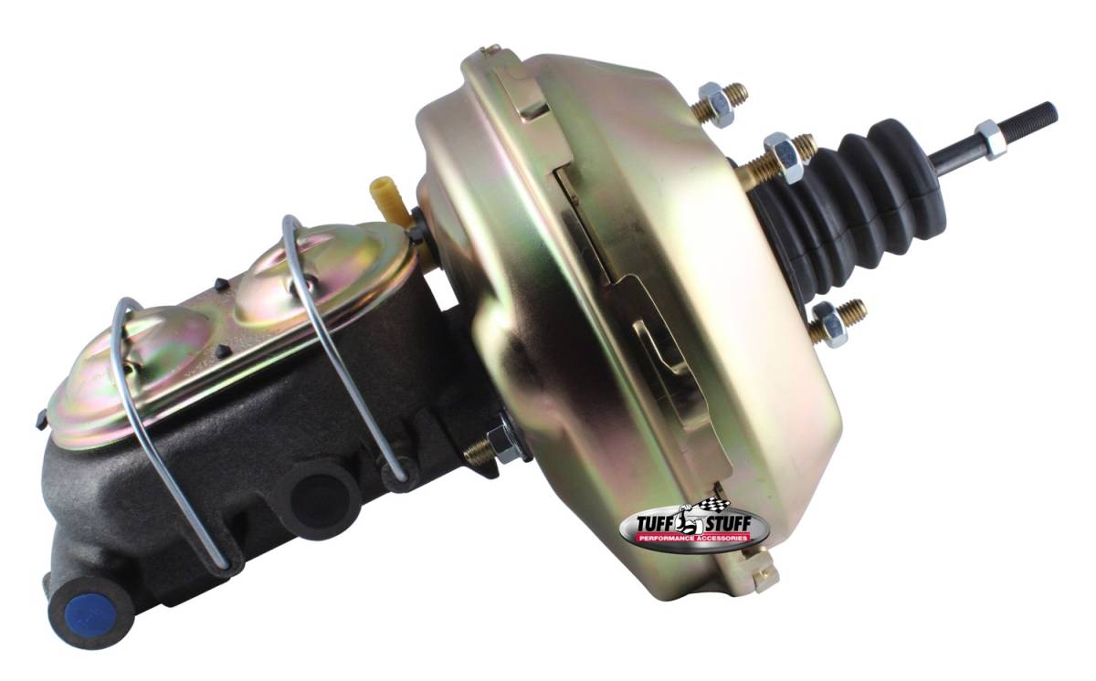 Tuff Stuff Performance - Brake Booster w/Master Cylinder 9 in. 1 1/8 in. Bore Single Diaphragm w/PN[2071] Dual Rsvr. Master Cyl. (3) M10-1.5 x 28MM Metric Studs Gold Zinc 2133NB