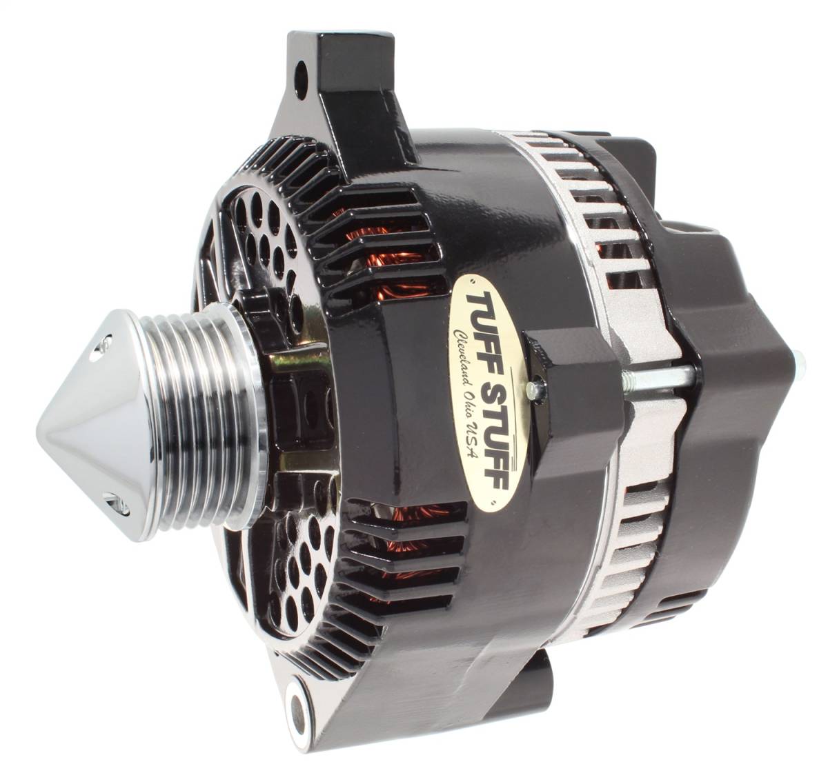 Tuff Stuff Performance - Silver Bullet Alternator 225 AMP OEM Wire 6 Groove Bullet Pulley Internal Regulator Black 7771CBULL6G