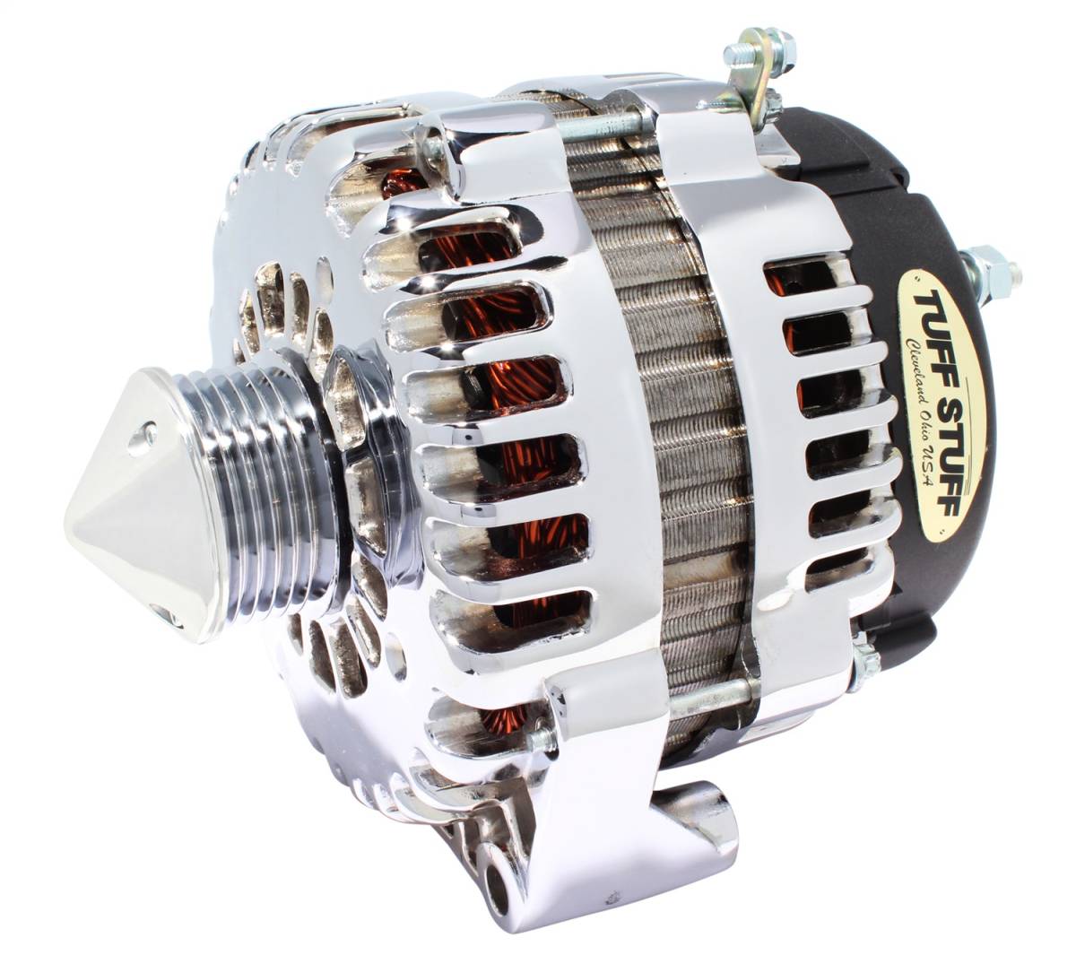 Tuff Stuff Performance - Silver Bullet Alternator 225 AMP OEM Wire 6 Groove Bullet Pulley 4 Pin Voltage Regulator Chrome 8237CBULL