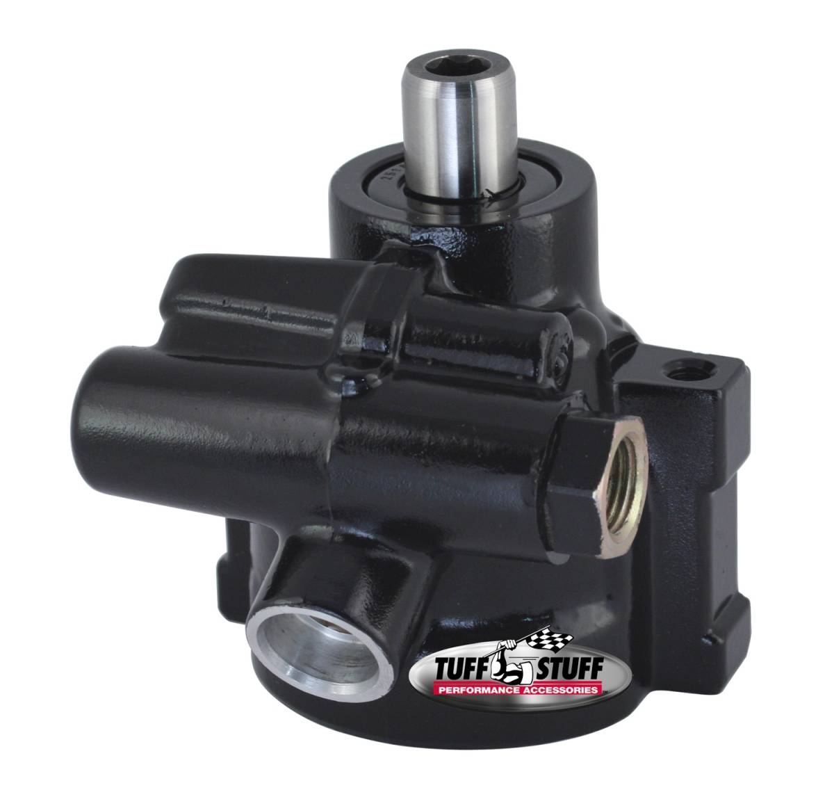 Tuff Stuff Performance - Type II Alum. Power Steering Pump GM LS Stock Replacement Aluminum For Street Rods/Custom Vehicles w/Limited Engine Space Black 6175ALB-6