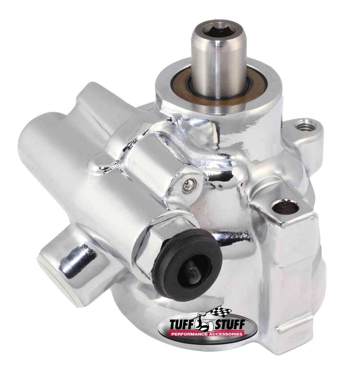 Tuff Stuff Performance - Type II Alum. Power Steering Pump LS1 Threaded Mounting Top Port 1200 PSI 19mm Shaft Diameter Chrome Aluminum 6175ALD-6