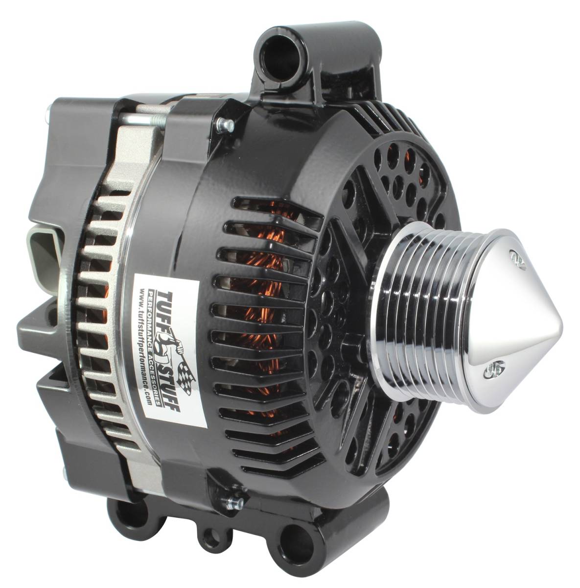 Tuff Stuff Performance - Silver Bullet Alternator 225 AMP Upgrade OEM Wire 8 Groove Bullet Pulley Internal Regulator Black 7768CBULL