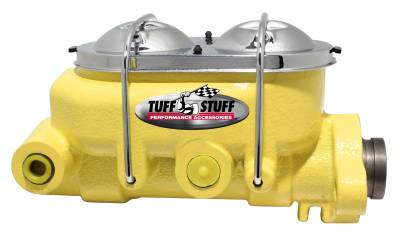 Brake Master Cylinder Univ. Dual Reservoir 1 1/8 in. Bore 9/16 in. And 1/2 in. Driver Side Ports Shallow Hole Fits Hot Rods/Customs/Muscle Cars Yellow Powdercoat 2071NCYELLOW