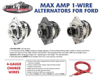 Tuff Stuff Performance - Max Amp Alternator 225 AMP 1 Wire 1 Groove Stealth Black For PN [7068, 7078 & 7716] 8441B1G1W - Image 2