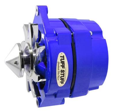 Silver Bullet Alternator 100 AMP OEM Or 1 Wire V Groove Bullet Pulley 4.85 in. Case Depth Lower Mount Boss 2 in. Long Blue Powdercoat w/Chrome Accents 7139FBULLBLU